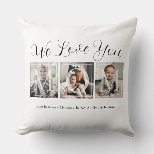トレンディーママ家族フォトコラージランバーピロー クッション (正面)