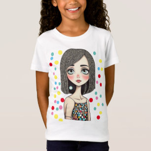 トレンディーマンガガール水玉模様ドレスアート Tシャツ