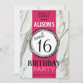 トレンディーマーブルピンク明るい赤紫色10代の若者sweet 16カード 招待状 (正面)