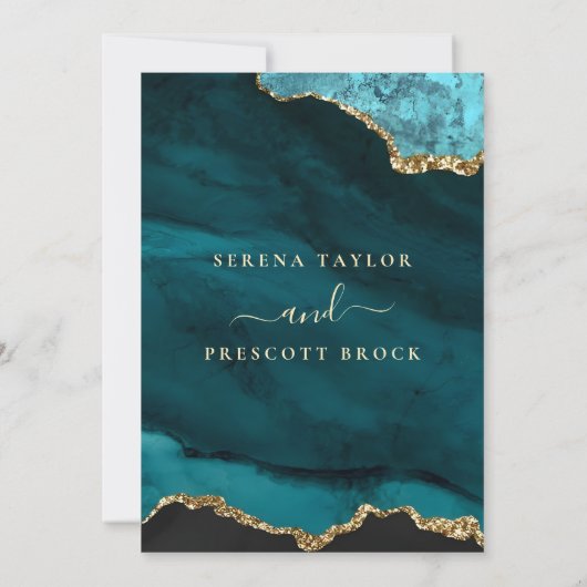 トレンディーマーブル金ゴールド結婚式招待状 招待状 (裏面)