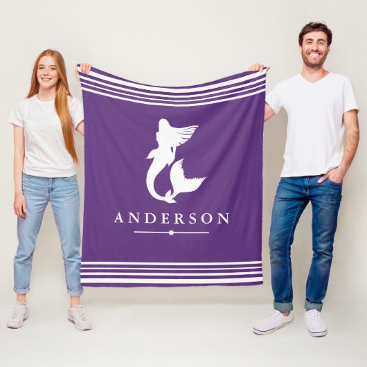 トレンディーマーメイドシルエット&ホワイトストライプズ フリースブランケット (インサイチュ)