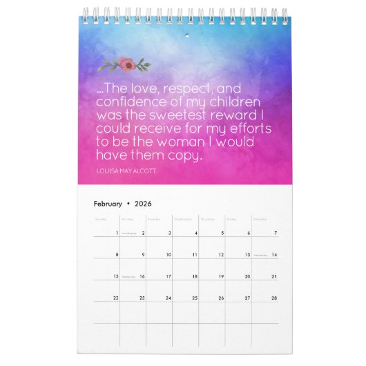 トレンディーミニマリストウォーターカラーアートフェミニスト引用文 カレンダー (2月 2026)