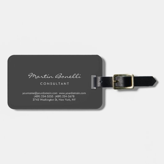 トレンディーミニマリストグレーカラービジネスカード ラゲッジタグ (正面横)
