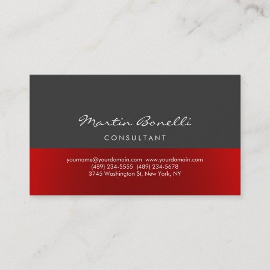 トレンディーミニマリストグレーレッドカラービジネスカード 名刺 (正面)