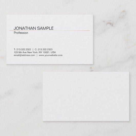 トレンディーミニマリスモダントホワイトスタイリッシュ金ゴールドプレーン 名刺 (正面/裏面)