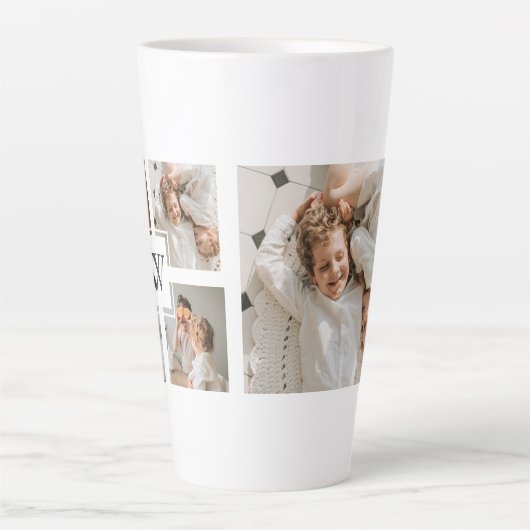 トレンディーミニマルなコラージュの父親の写真パパの贈り物 カフェラテマグ (正面)