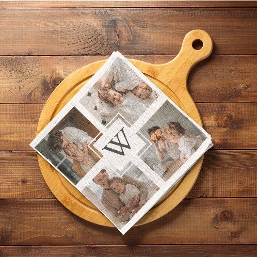 トレンディーミニマルなコラージュの父親の写真パパの贈り物 キッチンタオル