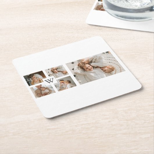 トレンディーミニマルなコラージュの父親の写真パパの贈り物 スクエアペーパーコースター (アングル)