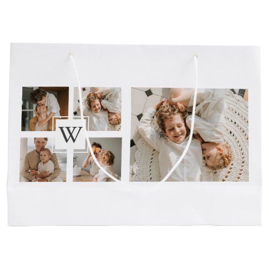 トレンディーミニマルなコラージュの父親の写真パパの贈り物 ラージペーパーバッグ (裏面)