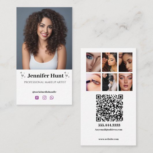 トレンディーミニマルなソーシャルメディアのメイクアップアーティスト 名刺 (正面/裏面)