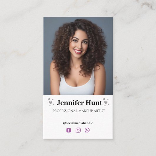 トレンディーミニマルなソーシャルメディアのメイクアップアーティスト 名刺 (正面)