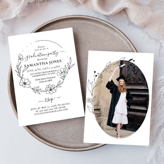 トレンディーミニマルの葉の写真卒業 招待状