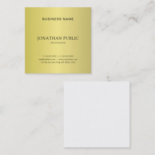 トレンディーミニマルデザインクリエイティブ金ゴールドプレーン スクエア名刺 (正面/裏面)