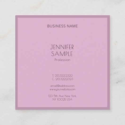 トレンディーミニマルモダンスエレガントパープルテンプレート スクエア名刺 (裏面)