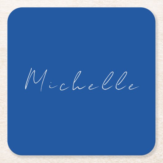 トレンディーミニマルモダンリスト手書きブルー スクエアペーパーコースター (正面)