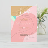 トレンディーミニマルラインクリエイティブ抽象芸術ピンクデザイン 招待状 (スタンド正面)