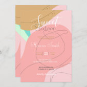 トレンディーミニマルラインクリエイティブ抽象芸術ピンクデザイン 招待状 (正面/裏面)