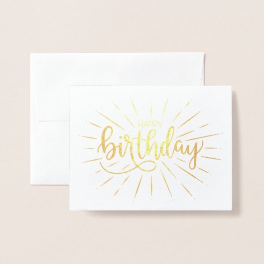 トレンディーミニマルレタリング誕生日金ゴールド線 箔カード (封筒付き正面)