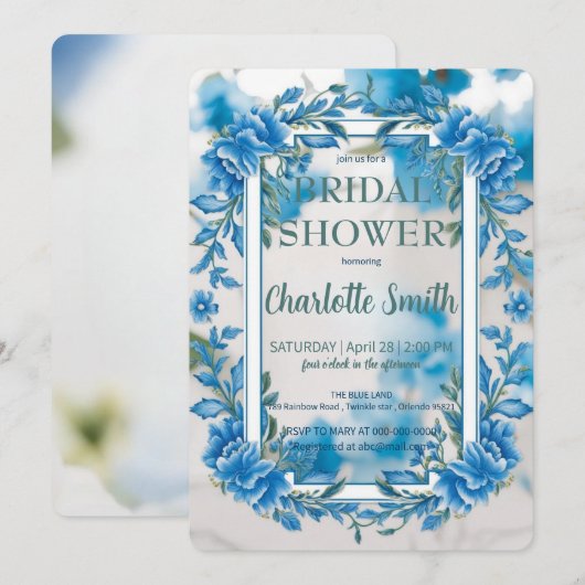 トレンディーミニマルヴィンテージアンティークブライダルシャワー 招待状 (正面/裏面)