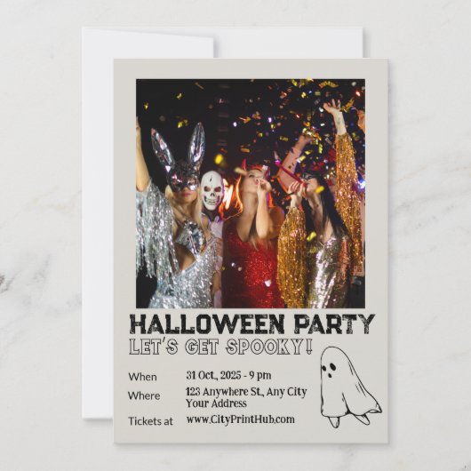 トレンディーミニマル幽霊衣装ハローウィンパーティ 招待状 (正面)