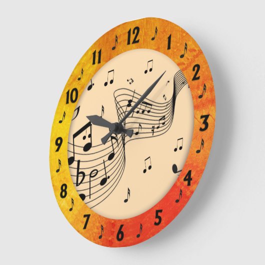 トレンディーミュージックタンジェリンラウンドウォール ラージ壁時計 (傾斜)