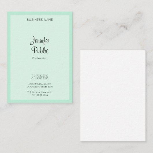 トレンディーミントグリーンエレガント手書きスクリプト名 名刺 (正面/裏面)