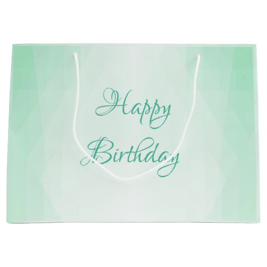トレンディーミントグリーンカラーハッピーバースデー文字 ラージペーパーバッグ (正面)