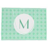 トレンディーミントグリーンカラーモノグラムエレガントモダン ラージペーパーバッグ (裏面)