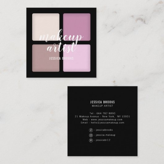 トレンディーメイクアップアーティストのアイシャドウ自然パレット スクエア名刺 (正面/裏面)