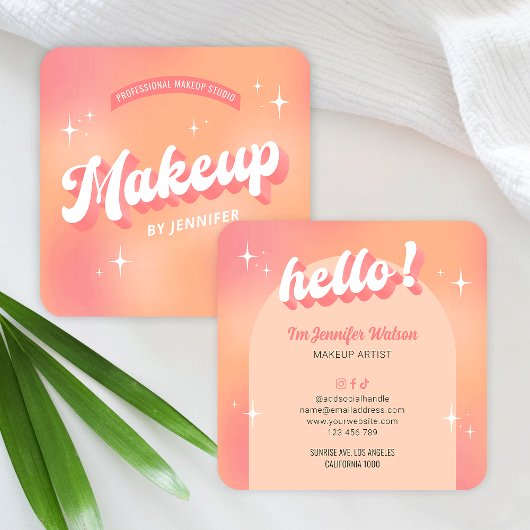 トレンディーメイクアップアーティストガーリーレトロピーチ美しい スクエア名刺