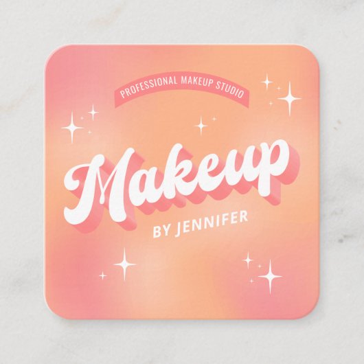 トレンディーメイクアップアーティストガーリーレトロピーチ美しい スクエア名刺 (正面)