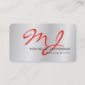 トレンディーメイクアップアーティストシルバーグレーレッドモノグラム 名刺 (正面)