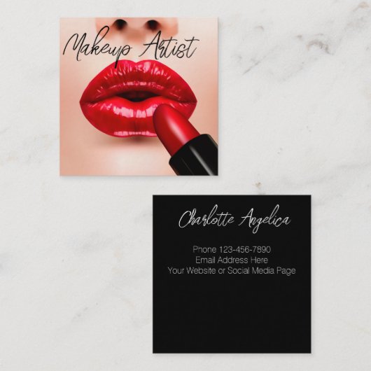 トレンディーメイクアップアーティストファッション名刺 スクエア名刺 (正面/裏面)