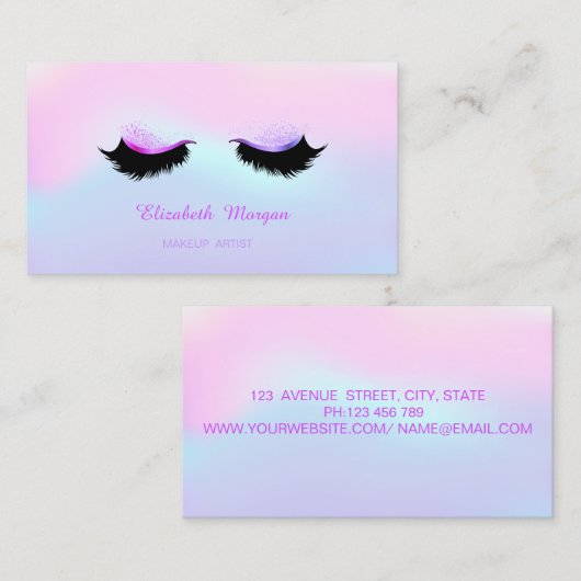 トレンディーメイクアップアーティスト，ホログラフィックラフェイクッシュ 名刺 (正面/裏面)