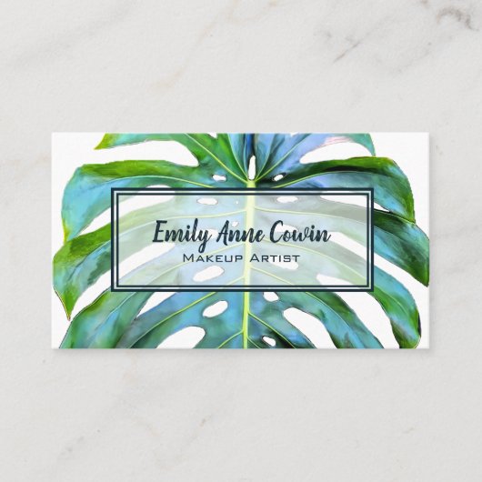 トレンディーメイクアモダンーティストトロピカルリーフグリーンリー 名刺 (正面)