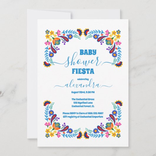 トレンディーメキシコフローラフィエスタガールベビーシャワー 招待状 (正面)