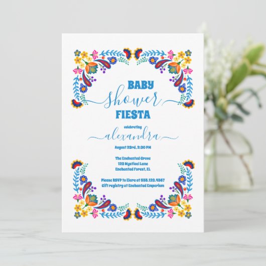 トレンディーメキシコフローラフィエスタガールベビーシャワー 招待状 (スタンド正面)