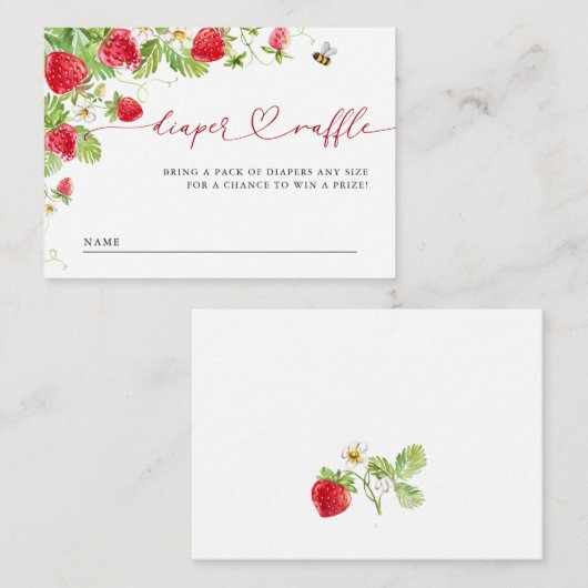 トレンディーメドウいちご赤ちゃんシャワーおむつラッフル エンクロージャーカード (正面/裏面)