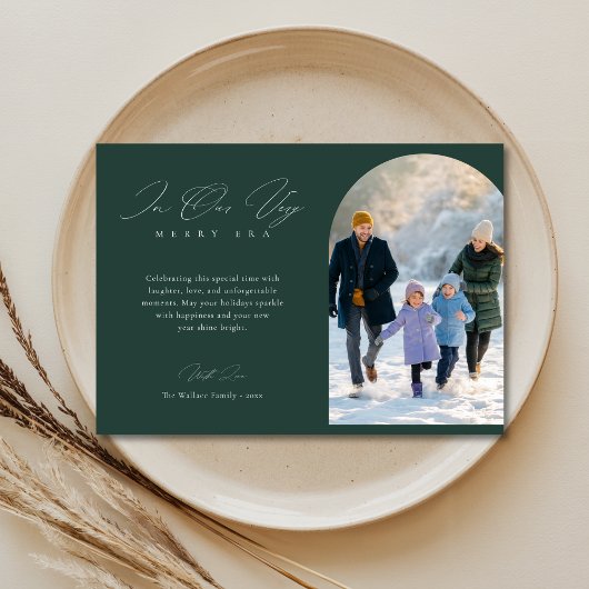 トレンディーメリーエラウィンターファミリーアーチフォトグリーン シーズンカード