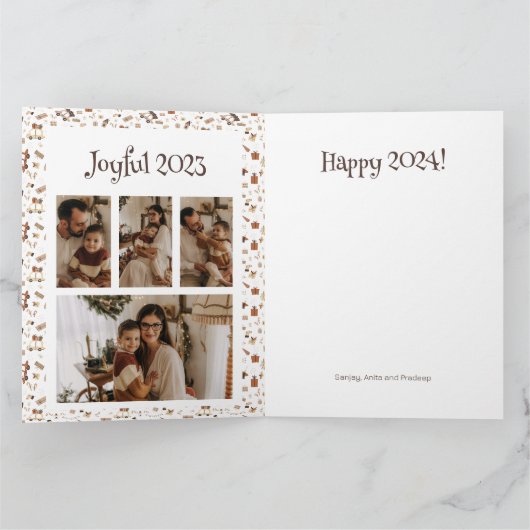 トレンディーメリークリスマスカーファミリーの写真 カード (内部)