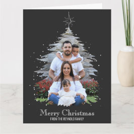 トレンディーメリークリスマスツリーシルエットフォトグレー カード