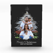 トレンディーメリークリスマスツリーシルエットフォトグレー フォトブロック (正面)
