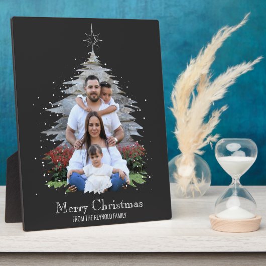 トレンディーメリークリスマスツリーシルエットフォトグレー フォトプラーク (側面)