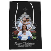 トレンディーメリークリスマスツリーシルエットフォトグレー ミディアムペーパーバッグ (正面)