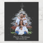 トレンディーメリークリスマスツリーシルエットフォトグレー ワインラベル (シングルラベル)