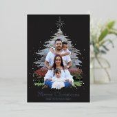 トレンディーメリークリスマスツリーシルエットフォトグレー 箔シーズンカード (立ち正面)