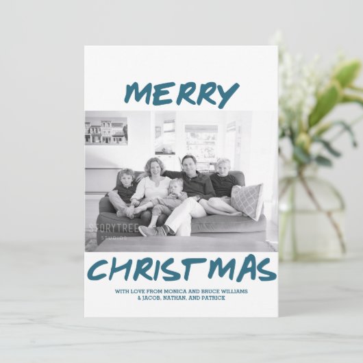 トレンディーメリークリスマスフォトカード |青 シーズンカード (スタンド正面)