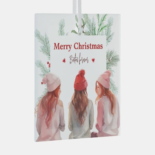 トレンディーメリークリスマスベスティーズ永遠最高のの友人 ガラスオーナメント (正面右)