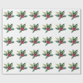 トレンディーメリークリスマスホリーとベリーパターン ラッピングペーパー (フラット)