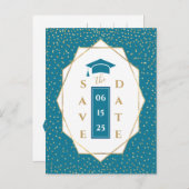 トレンディーモザイクブルー幾何学卒業パーティー 案内ポストカード (正面/裏面)